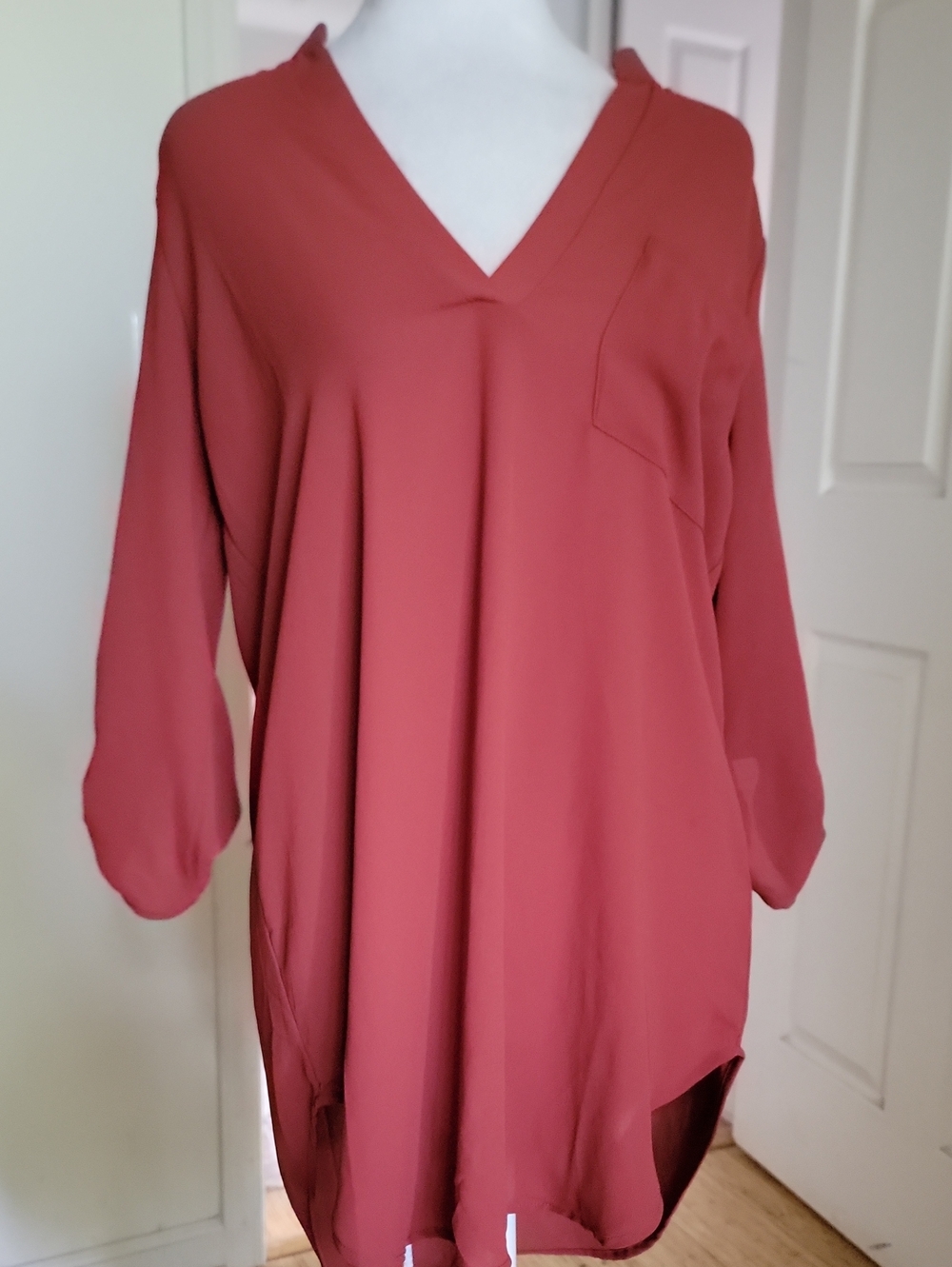 Lush V-Neck Longline Tunic Top - Rust